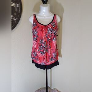 Aqua Eve Two Piece Women's Tankini Swimsuits Blouson Swim Tank Top with Shorts M